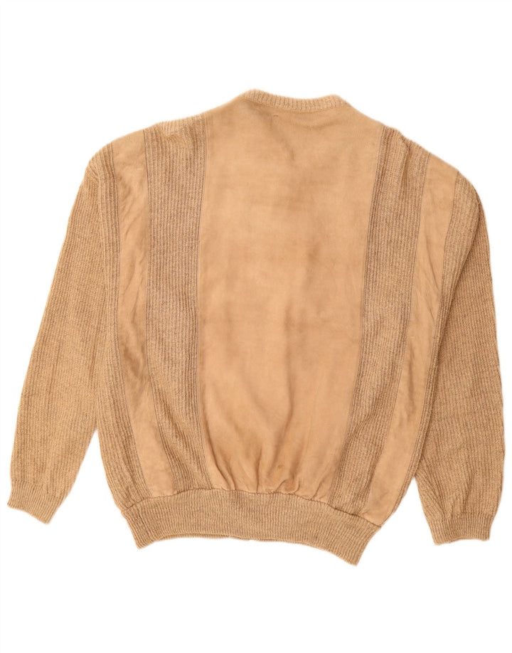 Jaqueta bomber de camurça masculina vintage Reino Unido 38 couro listrado bege médio