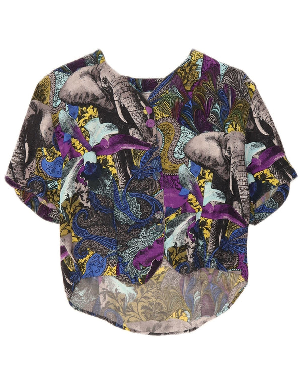 Blusa feminina vintage UK 12 média multicolorida paisley viscose