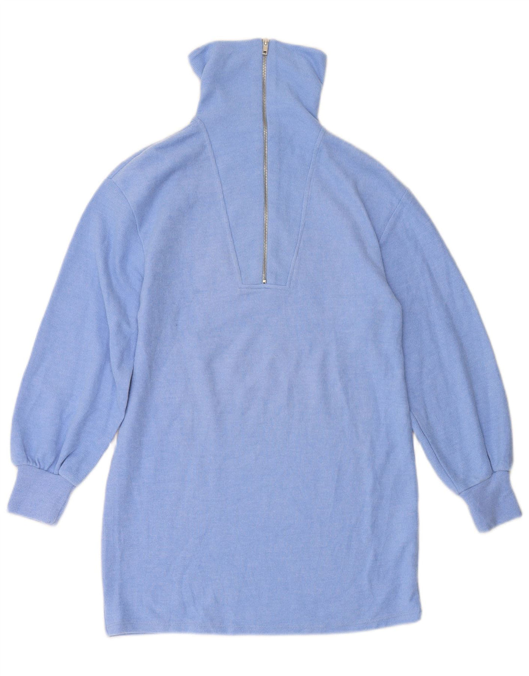 Suéter feminino ZARA com palangre e gola com zíper Reino Unido 10 pequeno azul poliéster