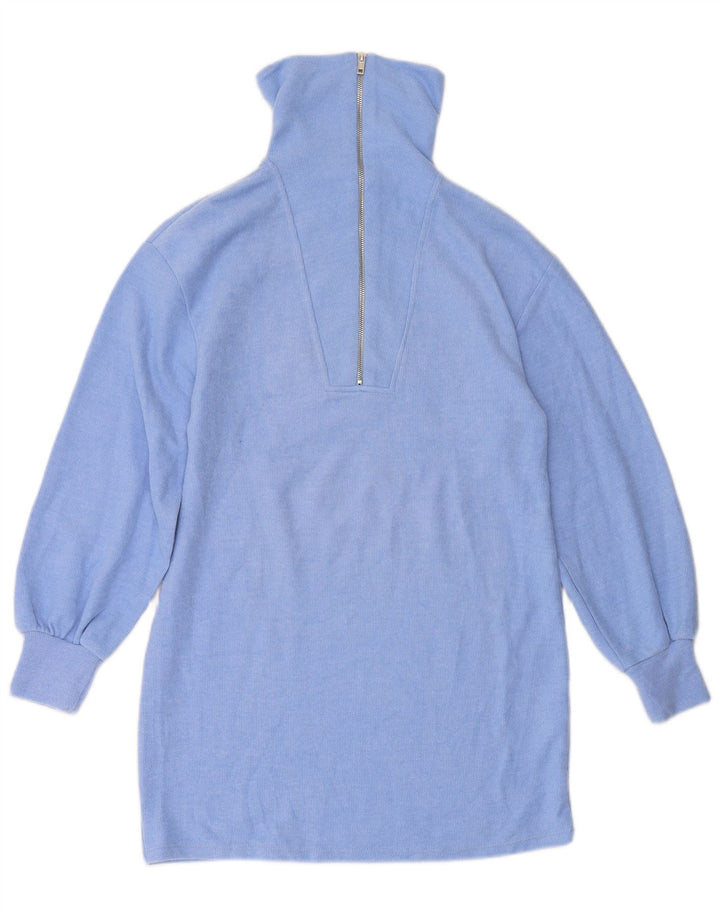 Suéter feminino ZARA com palangre e gola com zíper Reino Unido 10 pequeno azul poliéster