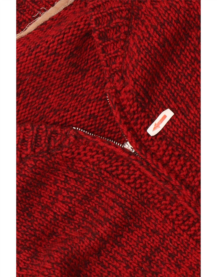 Suéter cardigã masculino vintage médio vermelho manchado