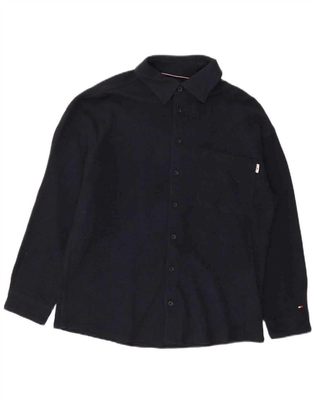 Camisa masculina de flanela Tommy Hilfiger pequena algodão azul marinho