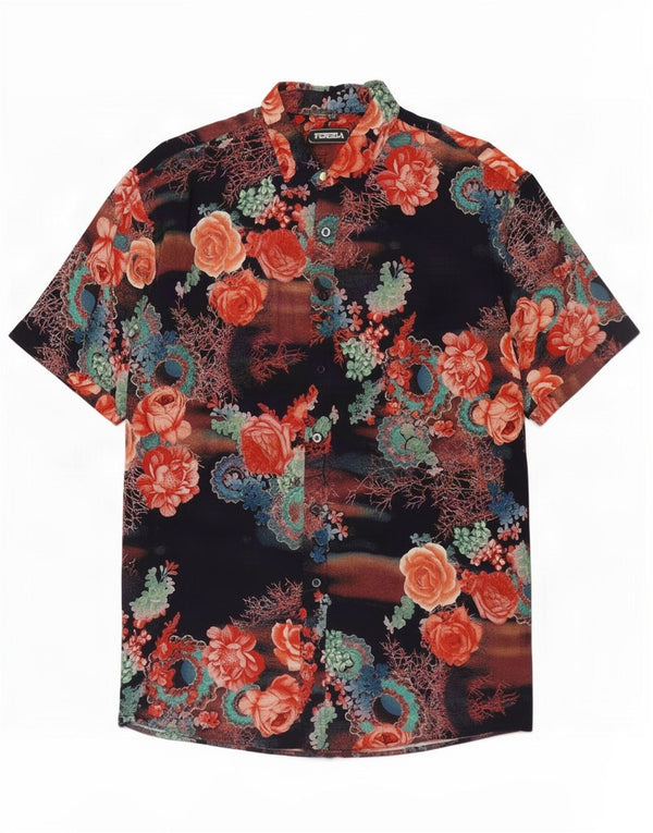 Camisa masculina vintage de manga curta 3XL floral multicolorido