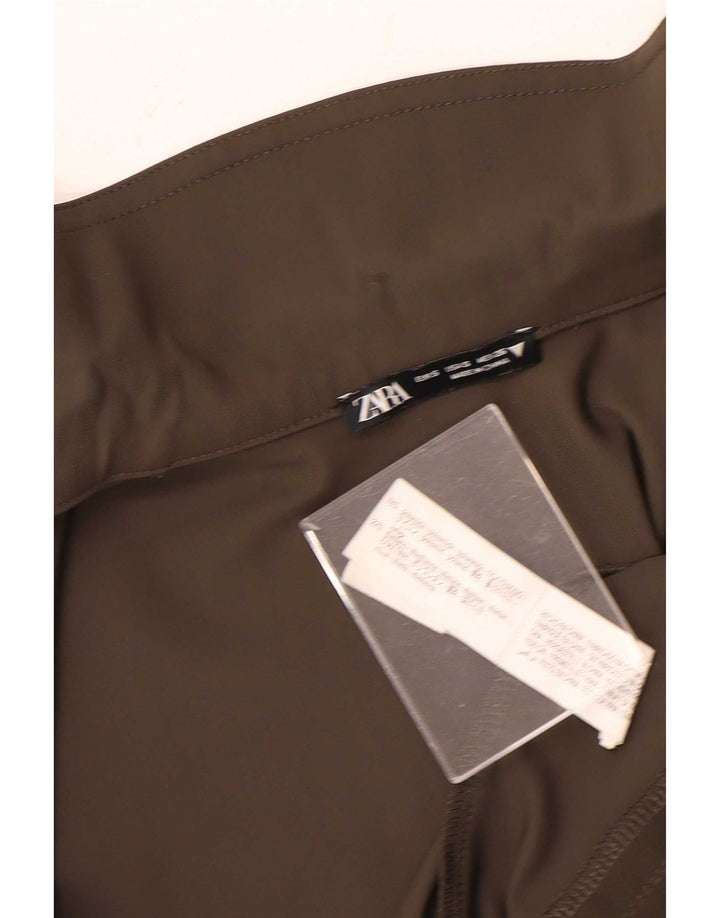 Zara Womens Crop Bomber Jacket UK 10 Pequeno Marrom Poliamida