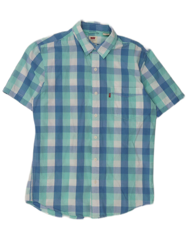 Camisa masculina de manga curta padrão Levi's pequena azul algodão guingão