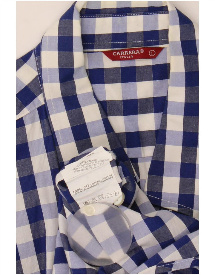 Camisa masculina Carrera de manga curta grande algodão guingão azul