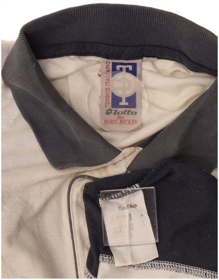 Camisa polo masculina de rugby LOTTO Reino Unido 40/42 grande bloco colorido branco de poliéster