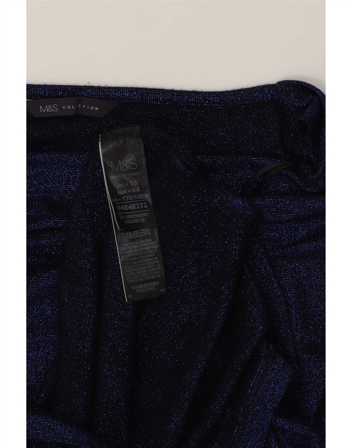 Top feminino Marks & Spencer Longline manga 3/4 Reino Unido 16 grande viscose azul