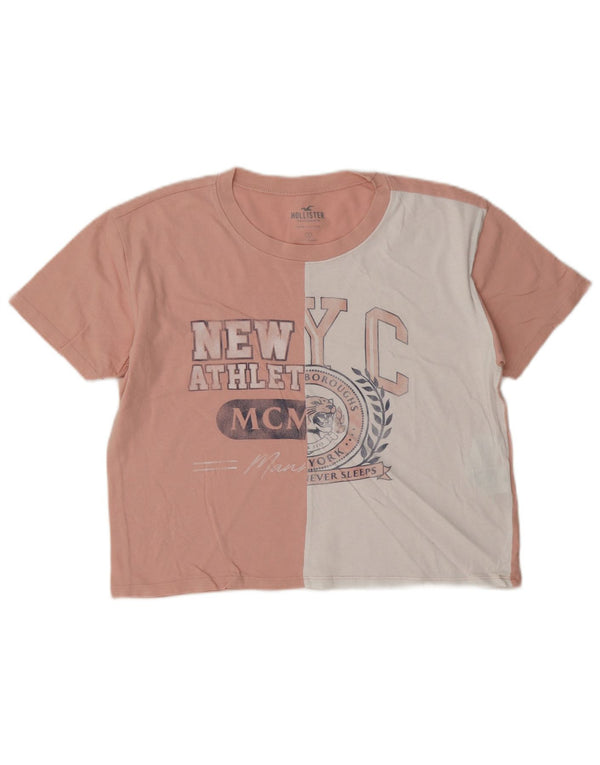 Camiseta feminina Hollister Crop Graphic UK 10 Small Pink Colourblock
