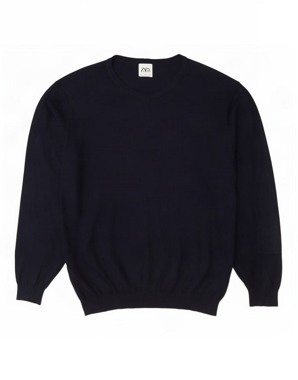 Suéter masculino Zara com decote em V grande azul marinho
