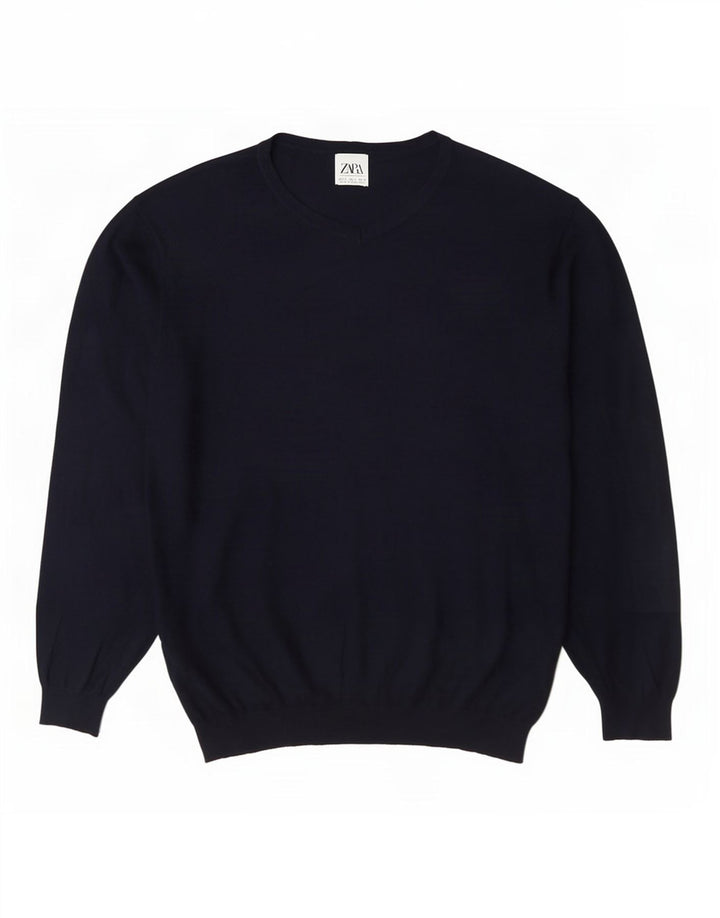 Suéter masculino Zara com decote em V grande azul marinho