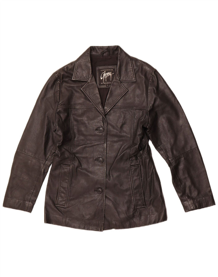 Jaqueta de couro feminina GIPSY BY MAURITIUS Reino Unido 14 grande couro preto