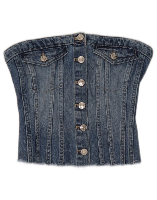 Zara Womens Denim Corset Top UK 4 XS Azul Algodão