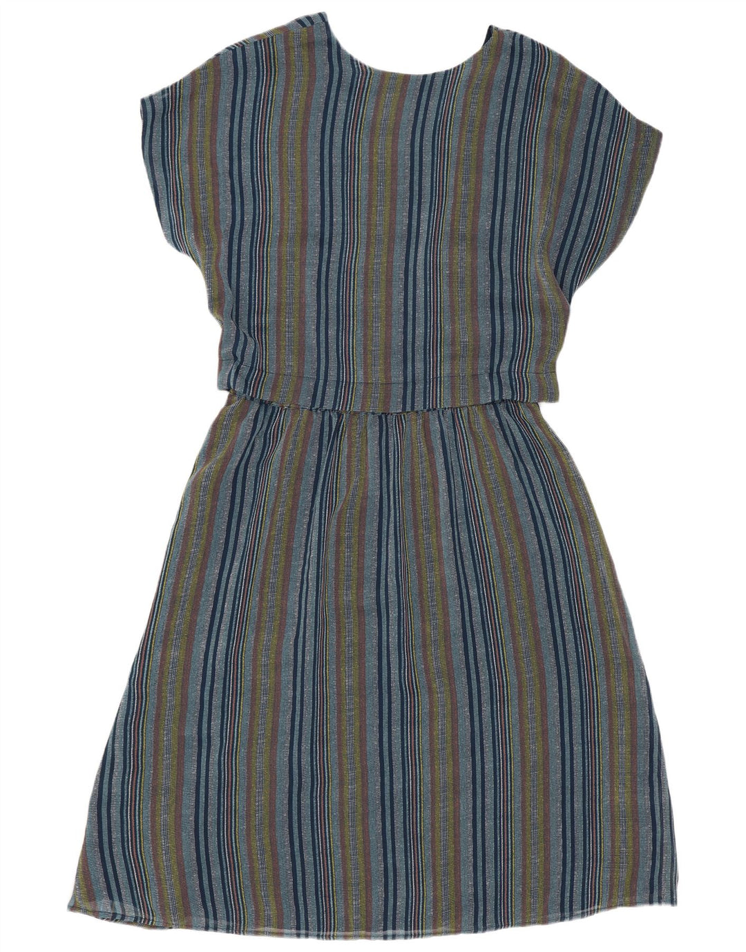 Vestido feminino Ichi A-Line UK 14 poliéster listrado azul médio