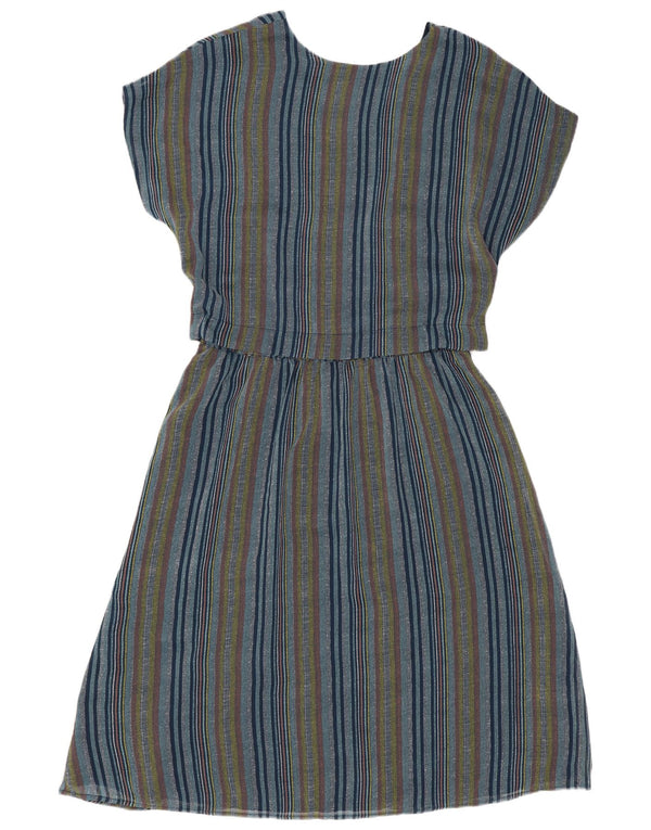 Vestido feminino Ichi A-Line UK 14 poliéster listrado azul médio