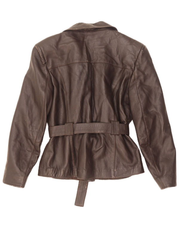 Jaqueta de couro feminina vintage UK 10 pequena marrom