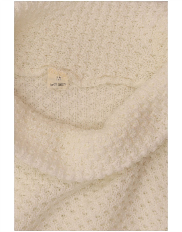 Suéter feminino VINTAGE com gola alta e gola alta Reino Unido 14 médio branco