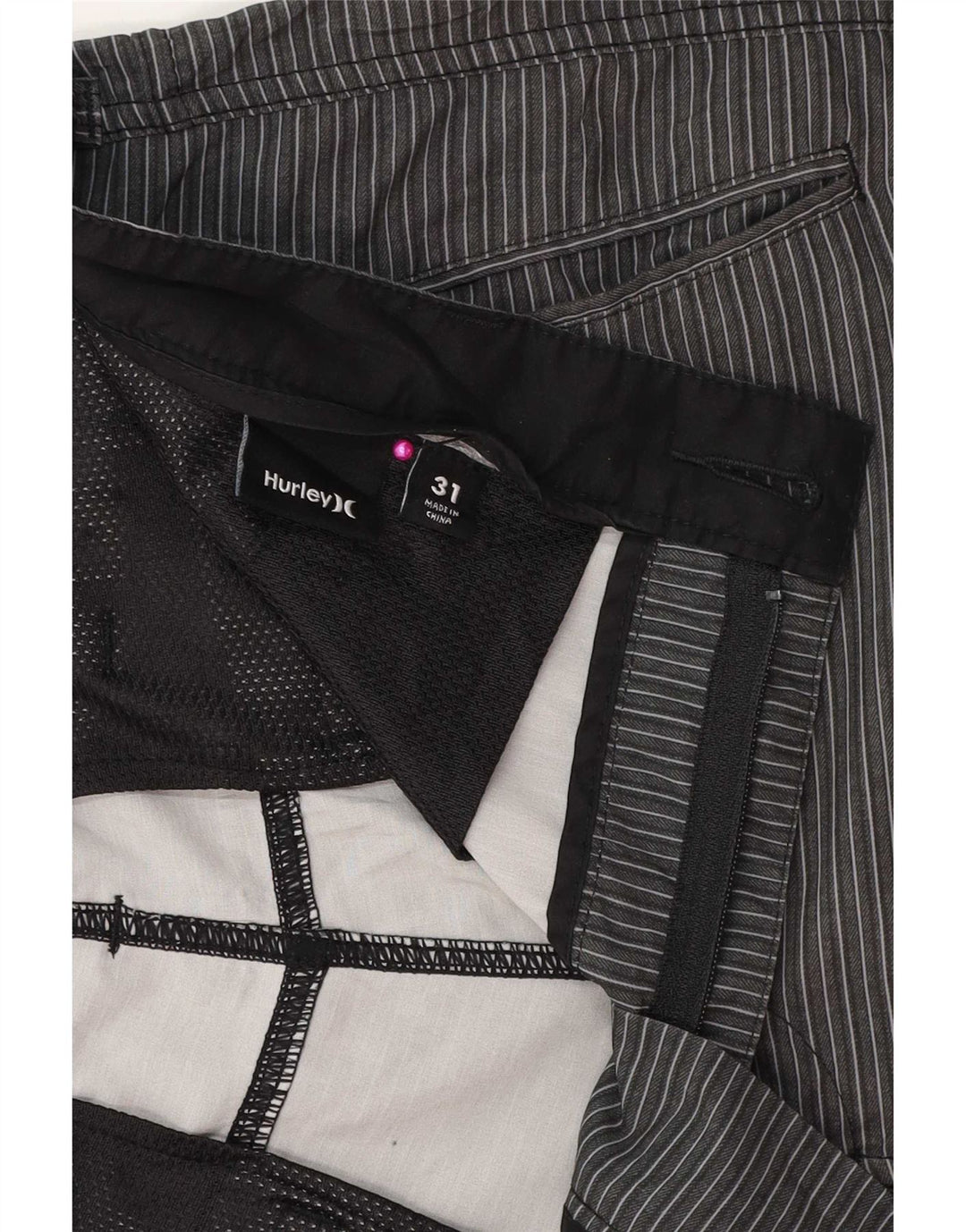 Hurley Mens Chino Shorts W31 poliéster listrado cinza médio