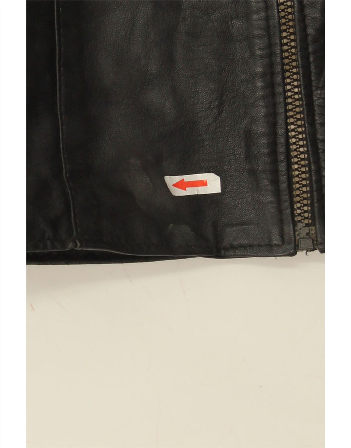 Colete de couro feminino vintage UK 10 pequeno preto