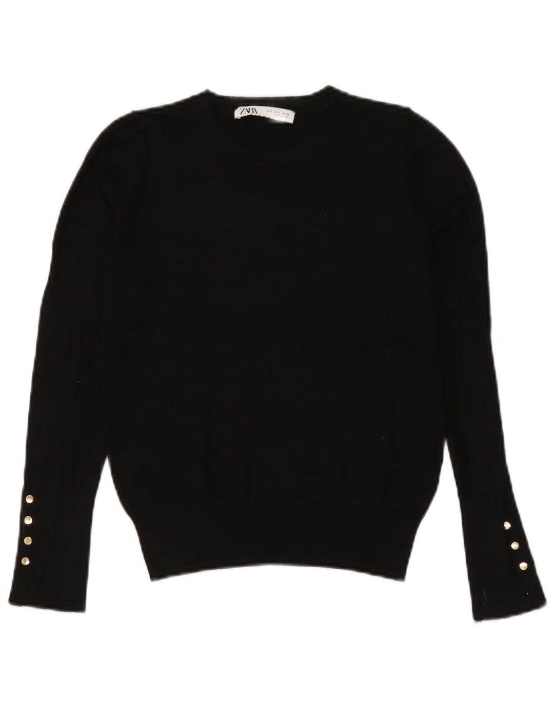Zara Suéter feminino com gola redonda e gola redonda, preto pequeno, 10