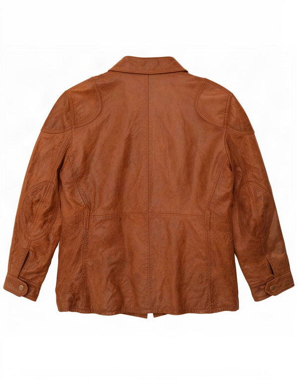 Jaqueta utilitária de couro masculina vintage IT 54 2XL marrom
