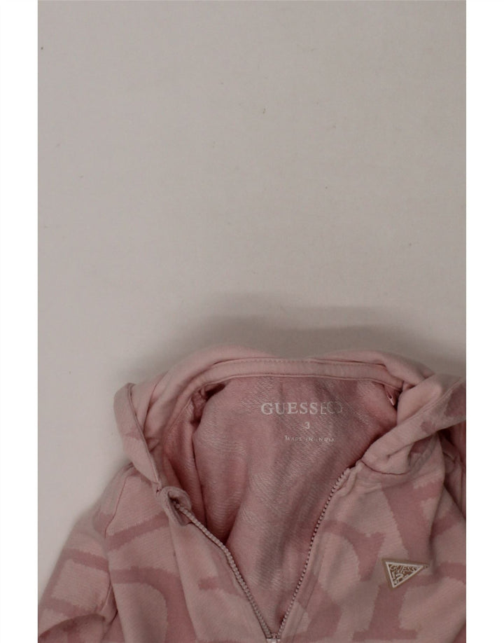 GUESS Girls Graphic Zip Hoodie Sweater 2-3 Years Pink Cotton Vintage Guess and Second-Hand Guess from Messina Hembry 