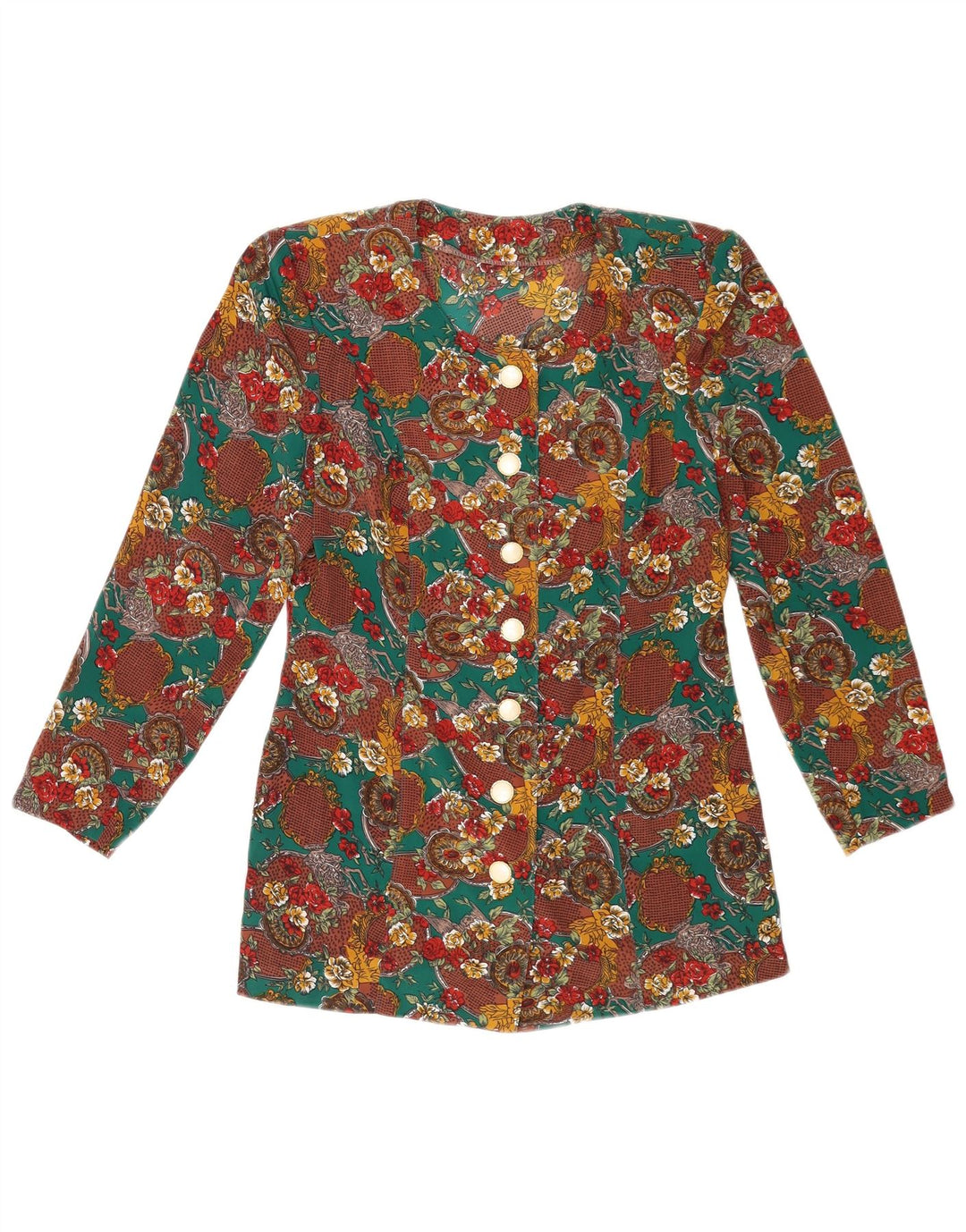 Blusa feminina vintage UK 10 pequena floral multicolorida