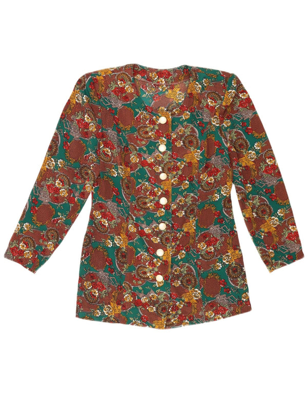 Blusa feminina vintage UK 10 pequena floral multicolorida