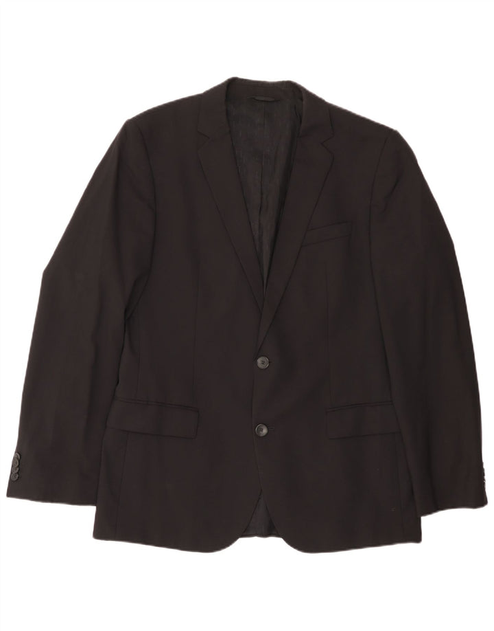 Jaqueta blazer masculina de 2 botões Hugo Boss EU 50 grande lã preta