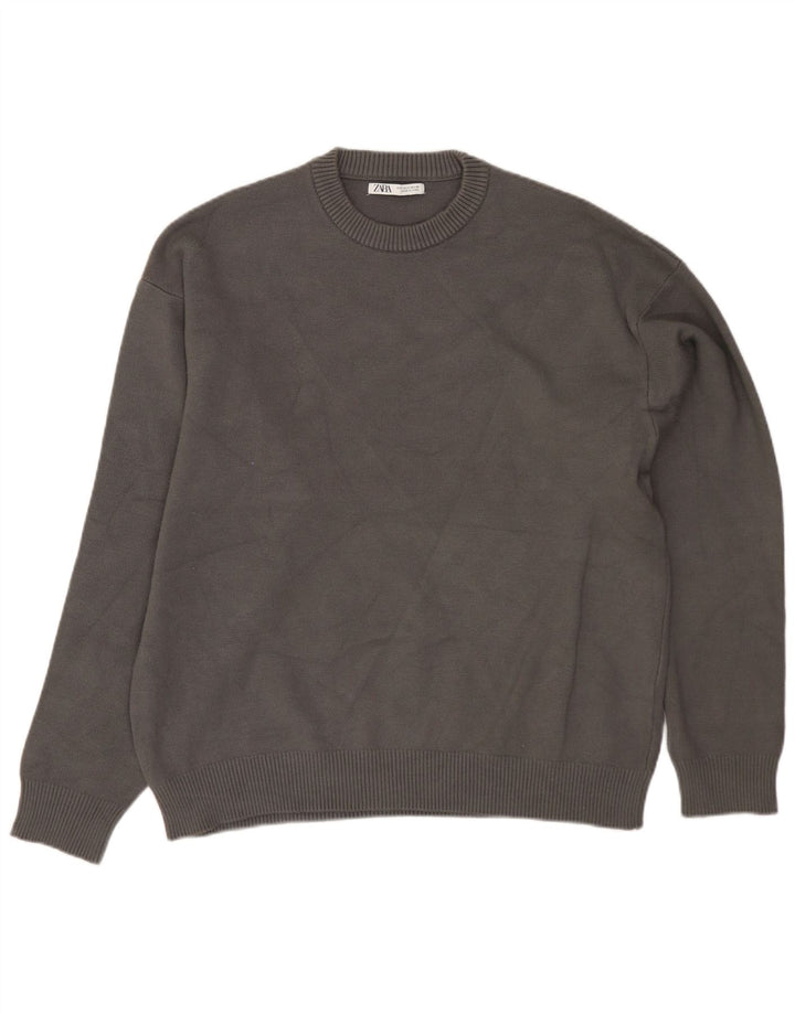Suéter masculino Zara com gola redonda e viscose cinza pequena