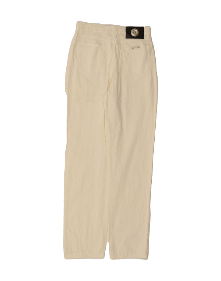 TRUSSARDI Womens Tapered Casual Trousers W26 L29 Off White Cotton Vintage Trussardi and Second-Hand Trussardi from Messina Hembry 