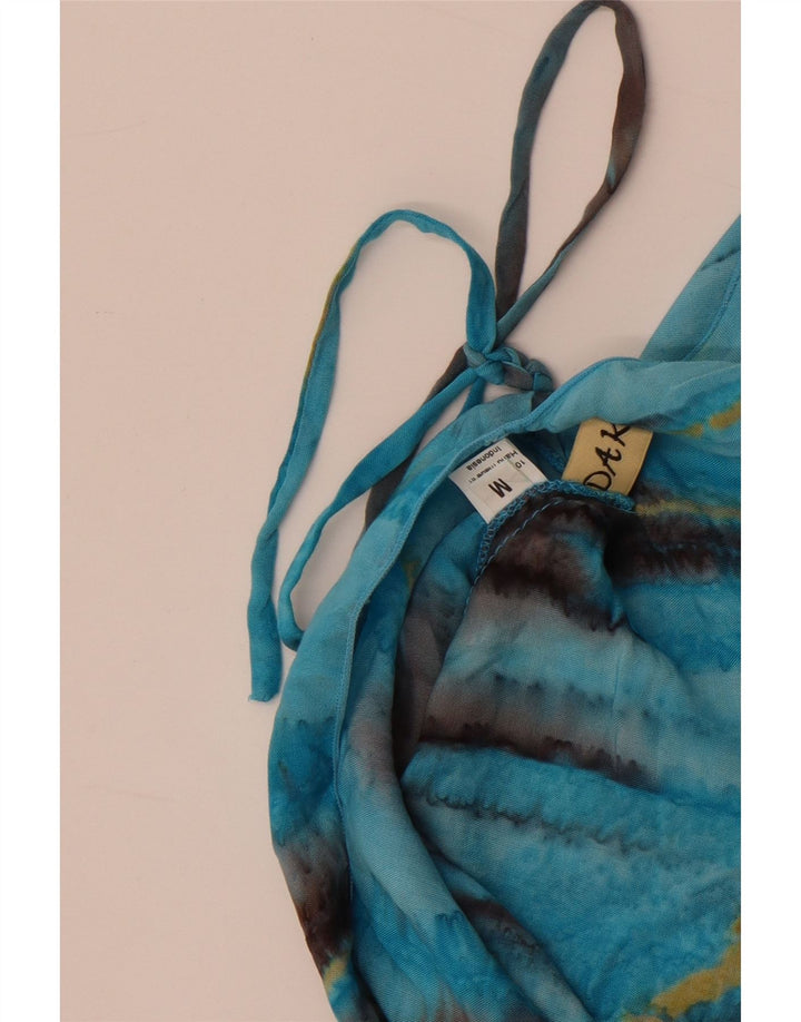 Vestido feminino assimétrico de manga comprida DAKS Reino Unido 12 médio azul tie-dye rayon