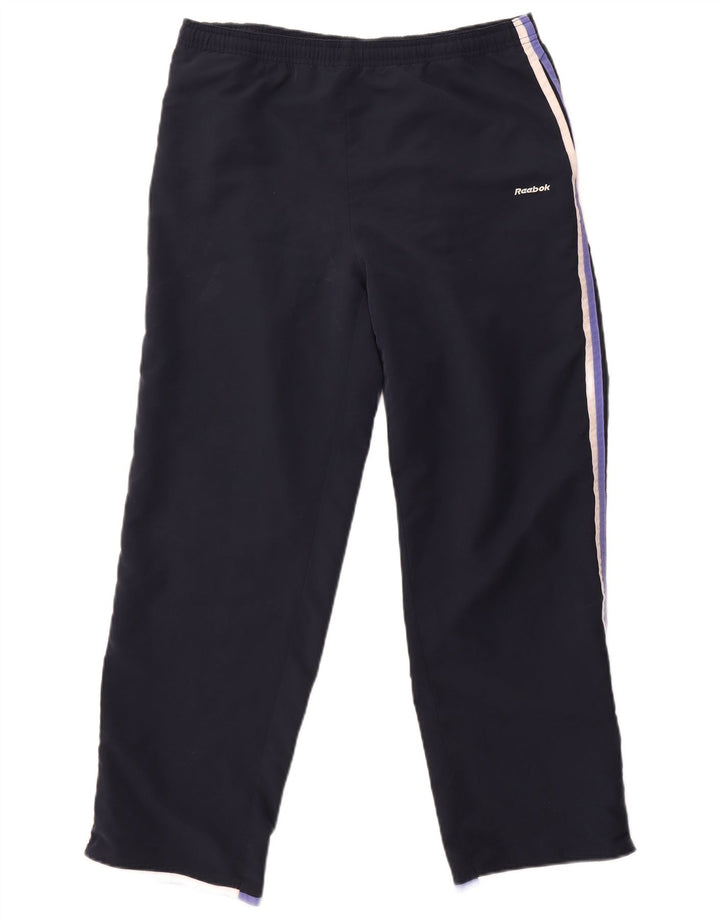 Calça de treino feminina Reebok UK 14 grande poliéster azul marinho