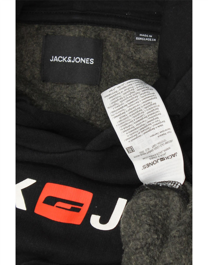 JACK & JONES Mens Graphic Hoodie Jumper Small Black Cotton Vintage Jack & Jones and Second-Hand Jack & Jones from Messina Hembry 