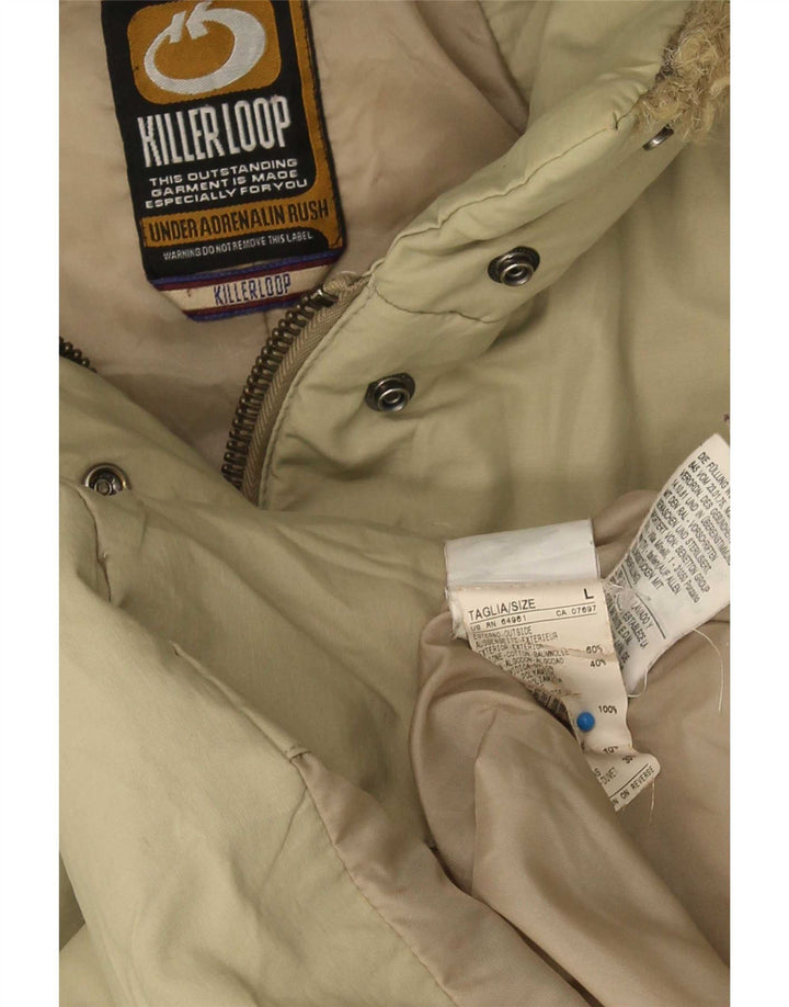 Casaco acolchoado com capuz feminino Killer Loop Reino Unido 16 grande algodão cáqui