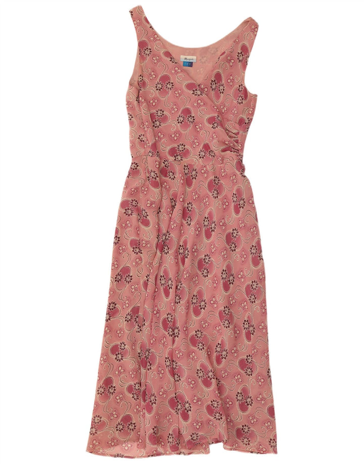 Vestido maxi feminino sem mangas MONSOON UK 10 pequeno seda floral rosa