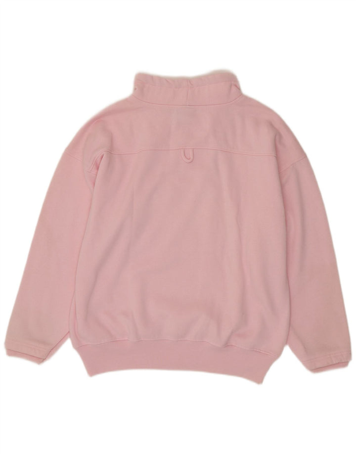 Suéter feminino vintage com zíper e gola grande, tamanho UK 16, rosa grande