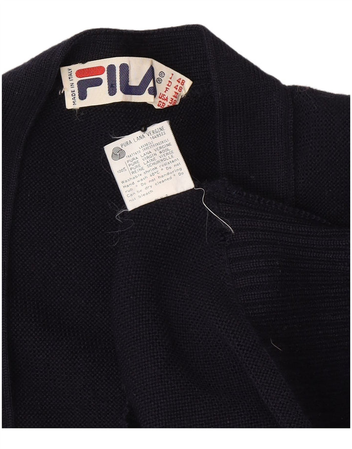 Suéter cardigã masculino Fila IT 48 lã azul marinho médio