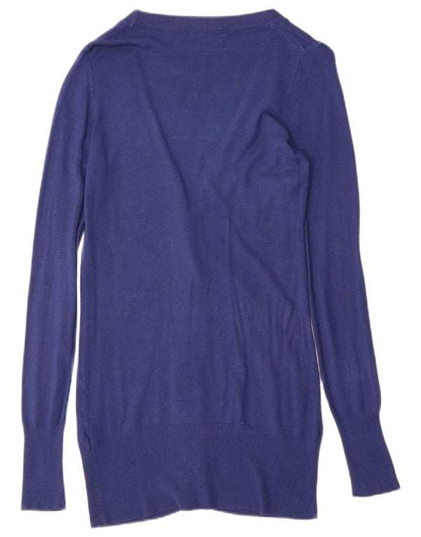 Suéter cardigã feminino Longline ZARA Reino Unido 10 pequeno azul marinho viscose