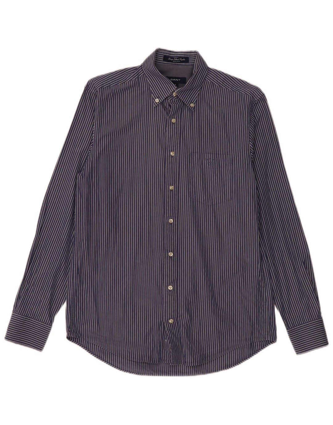 Camisa masculina GANT de ajuste regular, algodão listrado azul marinho médio