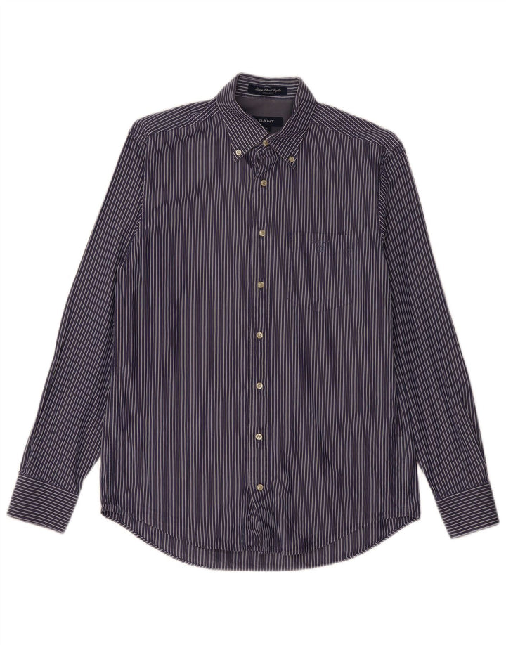 Camisa masculina GANT de ajuste regular, algodão listrado azul marinho médio