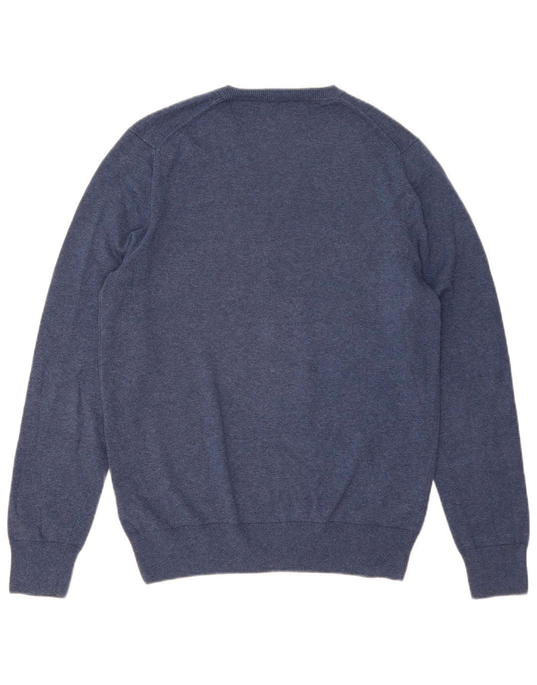 Suéter masculino Marks & Spencer com decote em V de algodão azul médio
