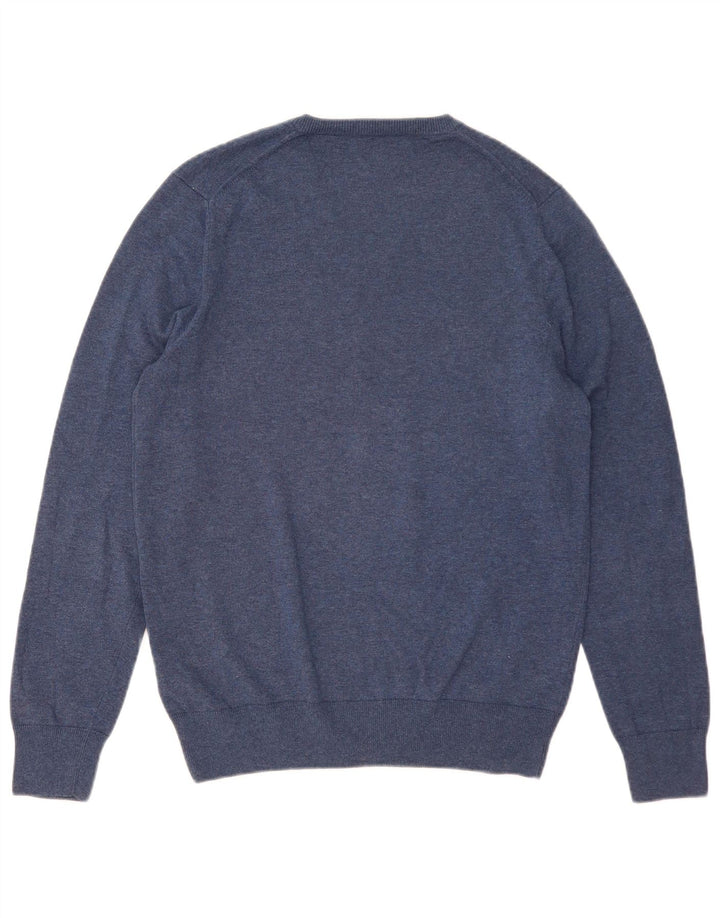 Suéter masculino Marks & Spencer com decote em V de algodão azul médio
