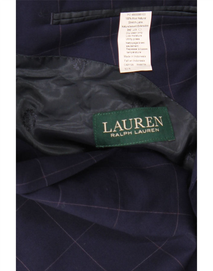 Ralph Lauren Jaqueta blazer masculina de 2 botões IT 52 grande lã xadrez azul marinho