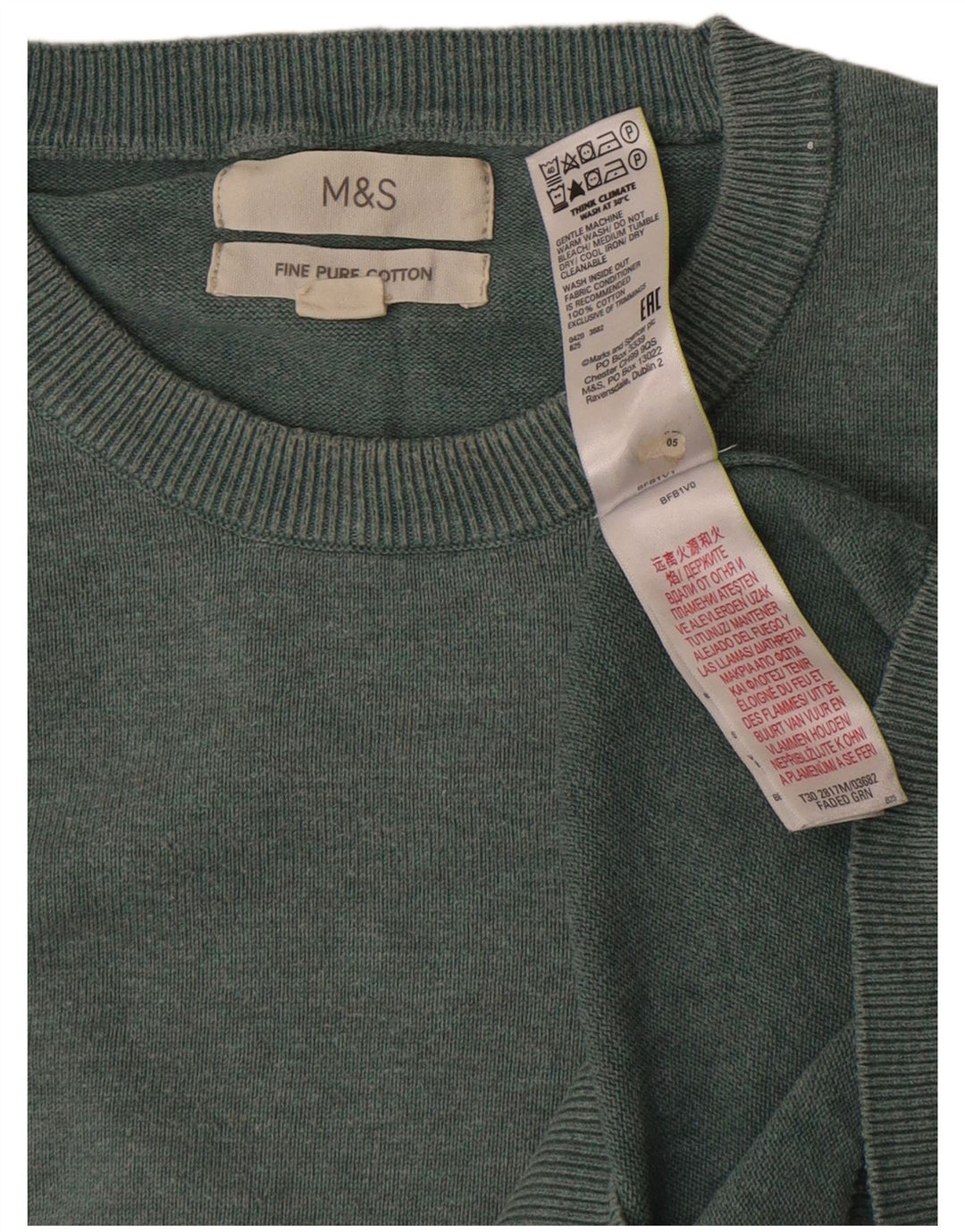 Suéter masculino Marks & Spencer com gola redonda, grande algodão verde