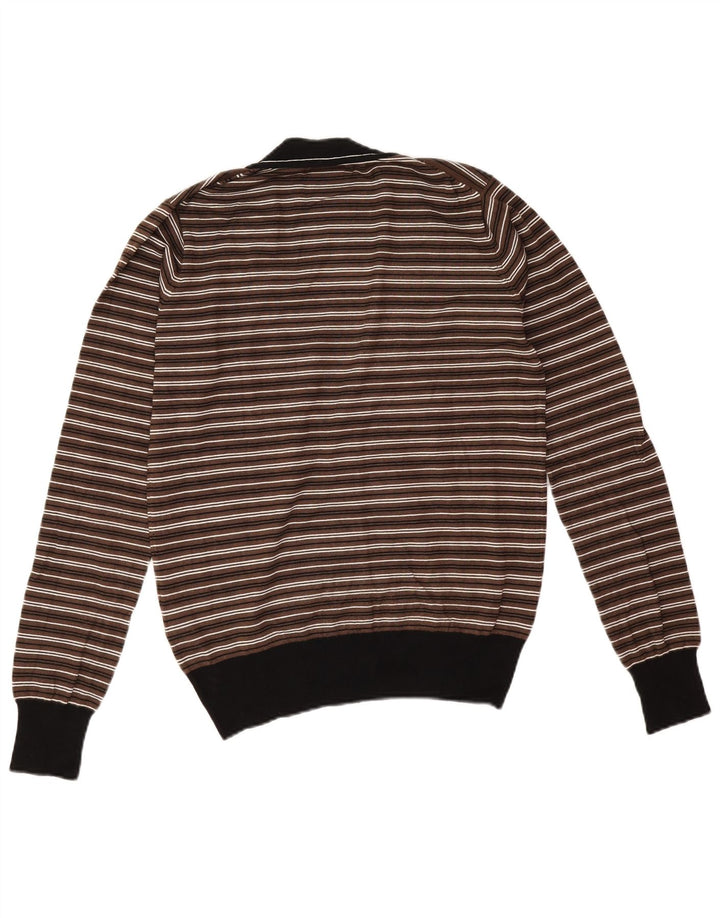 Suéter cardigã masculino Gaudi viscose listrada marrom médio