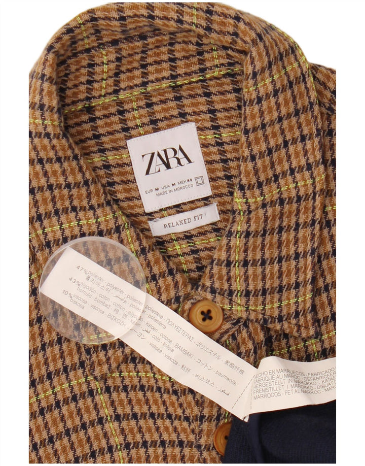 ZARA Camisa masculina de flanela com ajuste relaxado, marrom médio, houndstooth