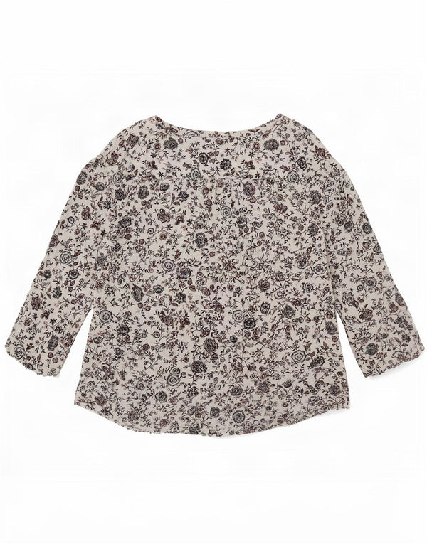 Blusa feminina de manga 3/4 Fat Face UK 10 algodão floral branco pequeno