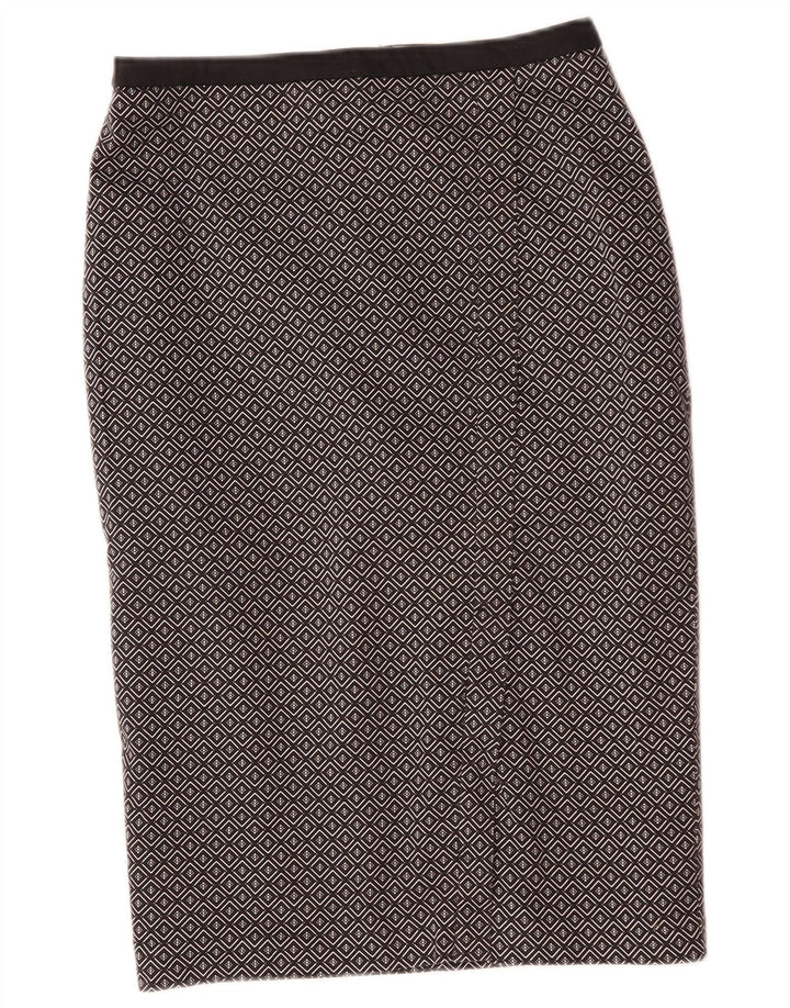 Saia midi feminina Oasis UK 10 pequena W29 preta geométrica
