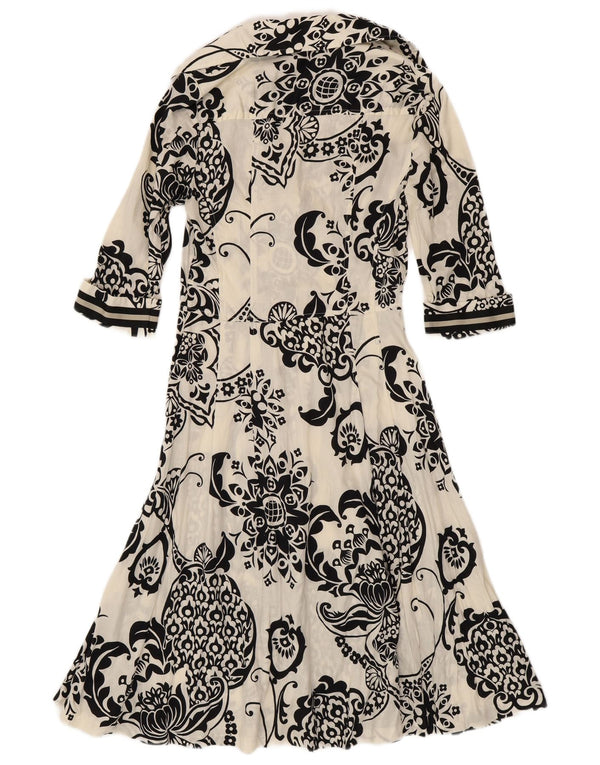 Vestido camisa feminino Zara manga 3/4 Reino Unido 12 médio branco floral algodão